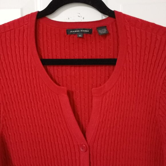 Jeanne Pierre Cardigan Sweater Red Ribbed Knit Button-Front Women XL 100% Cotton - Picture 3 of 8